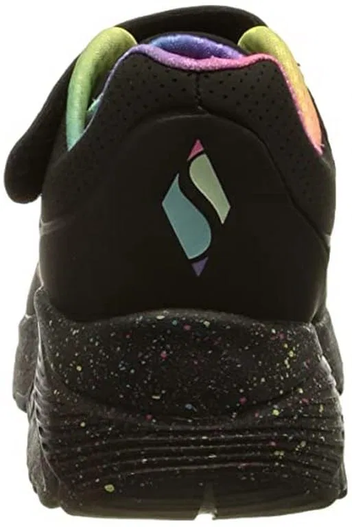 Детские кроссовки для девочек с принтом Uno Lite Rainbow Specks Skechers, Black Pu Multi Rainbow Trim — фото 3