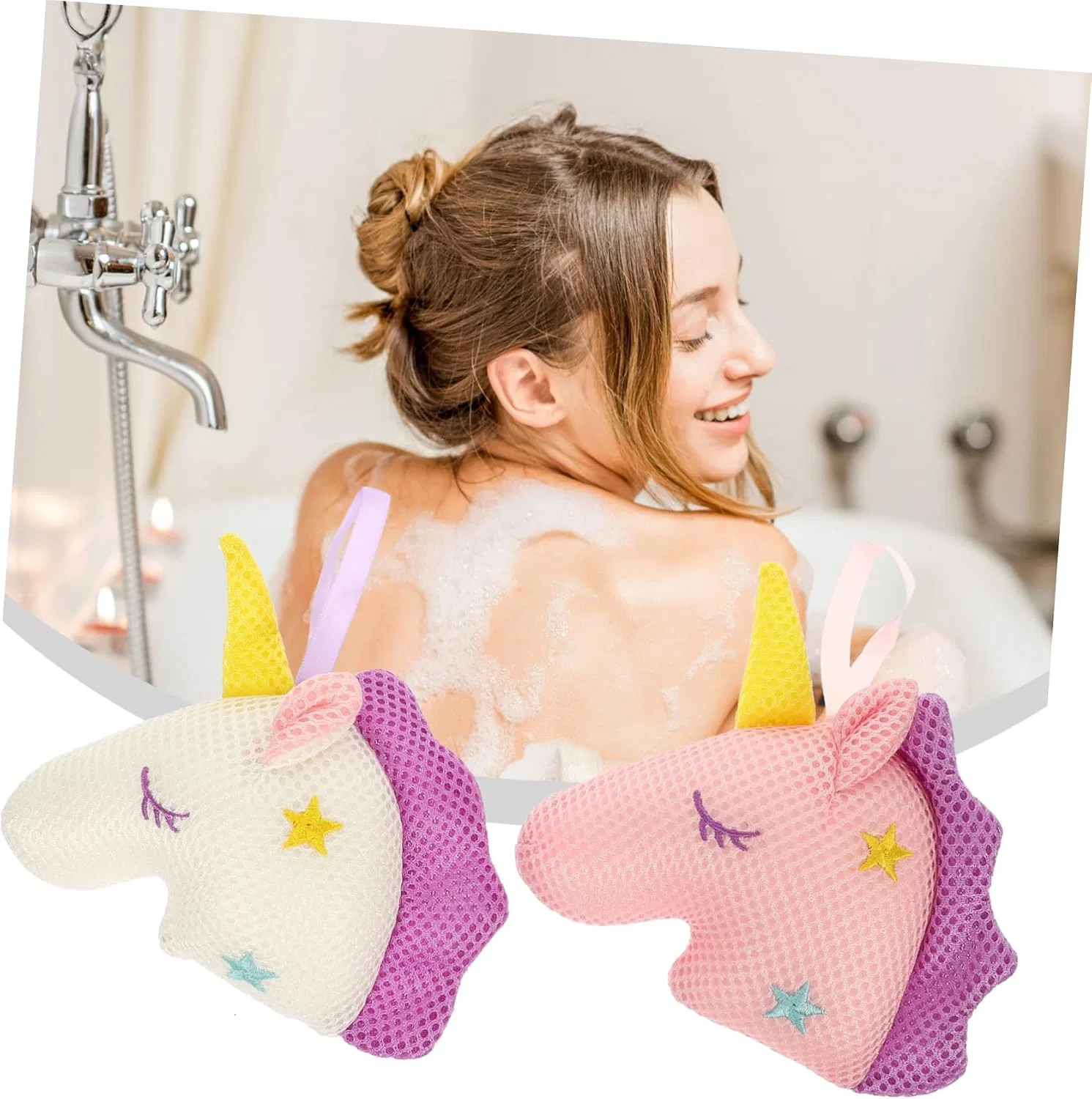 Набор мочалок для душа 4 шт, Unicorn, Beavorty, PP Cotton, 16x10x5 см, Белый — фото 2