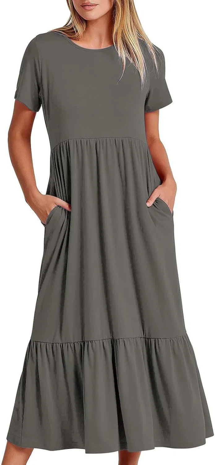 Женское повседневное летнее платье макси с карманами, Dark Gray