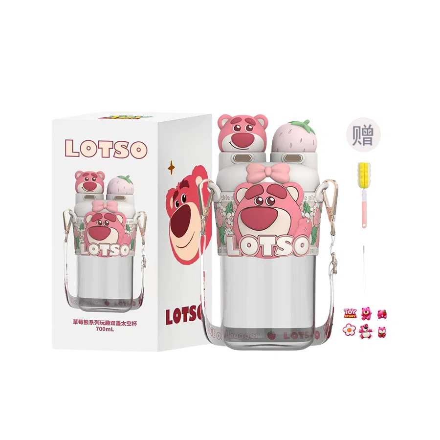 Детская бутылка для воды с трубочкой 700 мл, модель Lotso White, Disney, White/Red