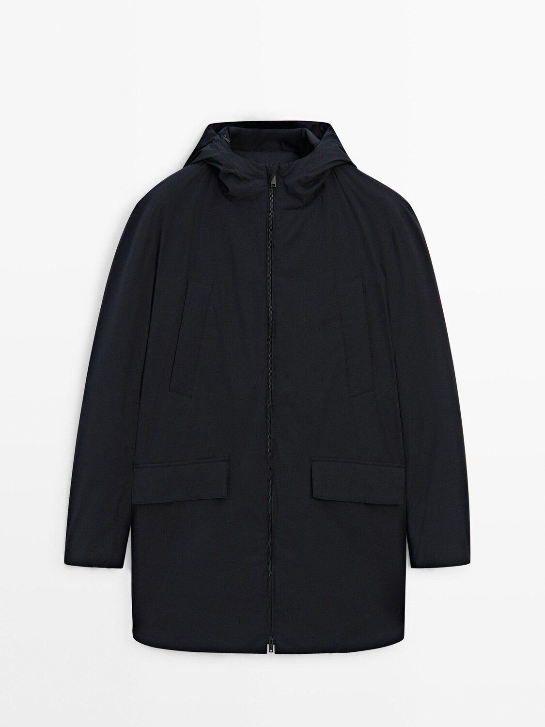

Пуховик с капюшоном и пером Massimo Dutti, синий