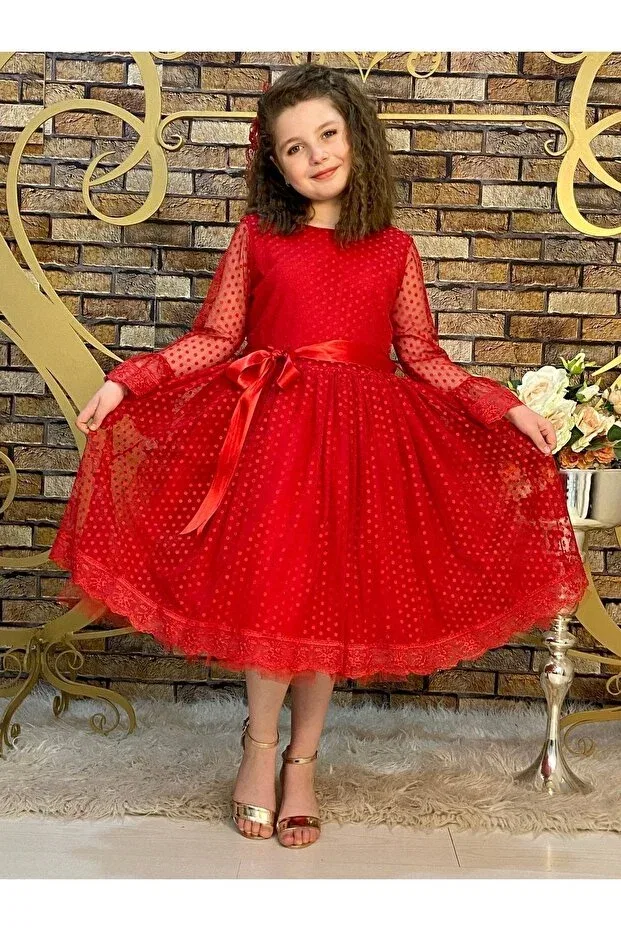 Детское платье для девочек с принтом в горошек Abiyekids, Red