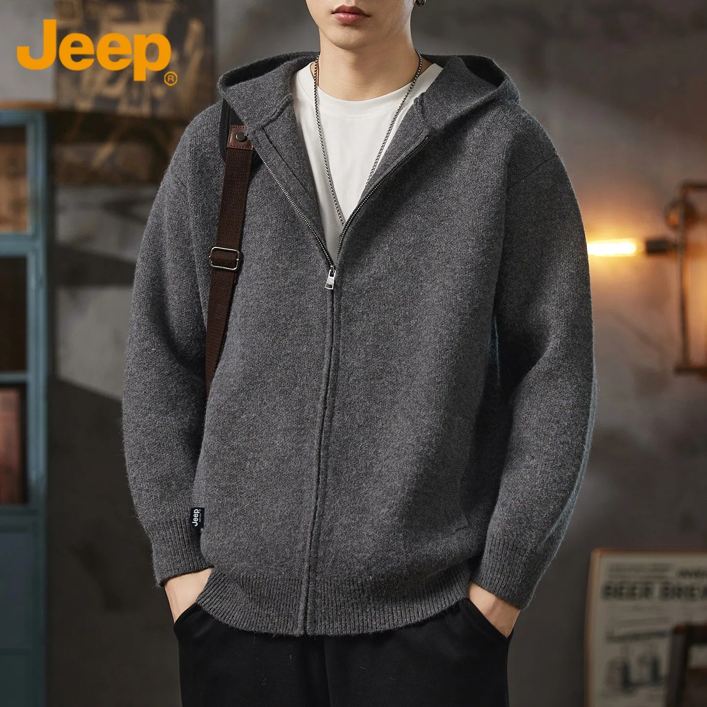 Детский худи с капюшоном утепленный прямого кроя Jeep, Black — фото 4
