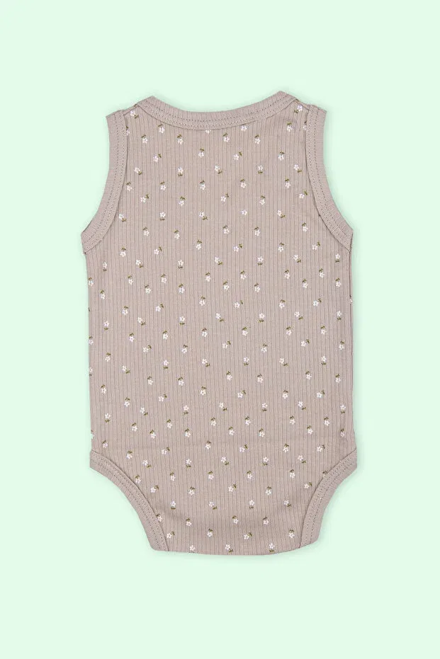 Детское боди для девочек хлопковое Tulip patterned snap-on baby bodysuit Saydek Baby, Brown — фото 3