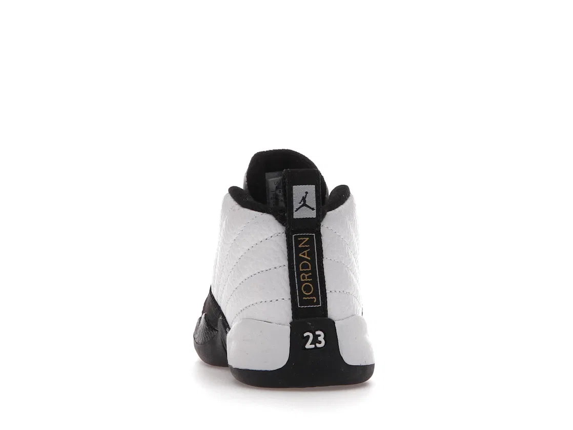 Детские кроссовки с длинным шнурком Jordan 12 Retro Jordan, White/Black-Metallic Gold — фото 4