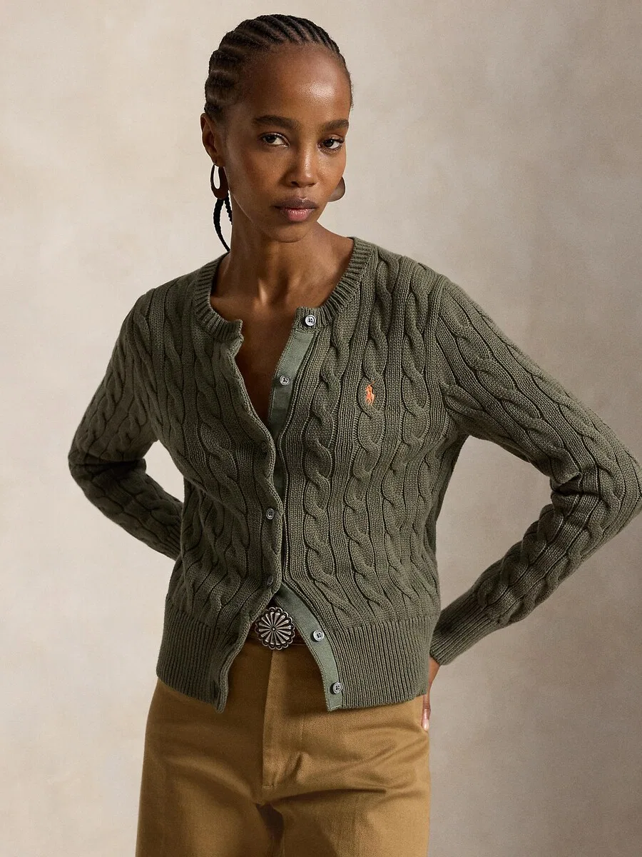 Вязаный кардиган Polo Ralph Lauren оливкового цвета — фото 3