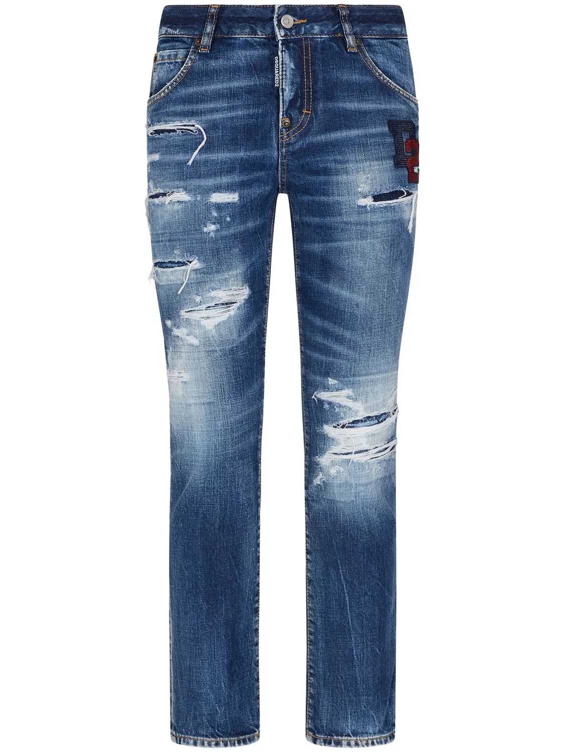 Укороченные джинсы с логотипом DSQUARED2, индиго