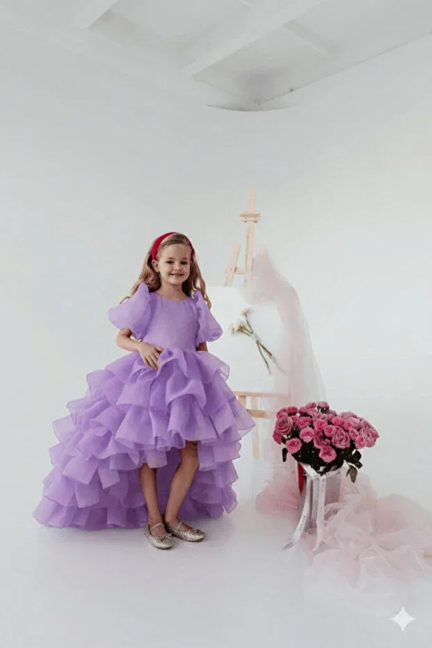 Детское вечернее платье для девочек с коротким рукавом Kids, Lilac — фото 3