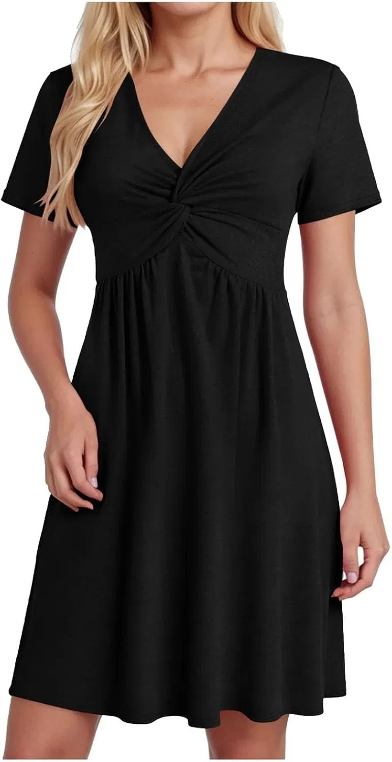 Женское платье A-силуэта V-образным вырезом Casual, Green — фото 2
