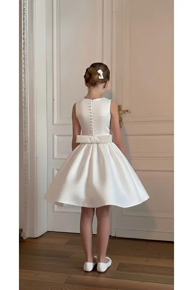 Детское платье-трапеция для девочек без рукавов из сатина Asel Kids, White — фото 2