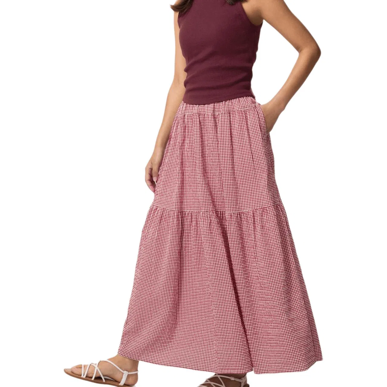 Юбка длинная повседневная Casual Long Skirts UNIQLO, Red — фото 3