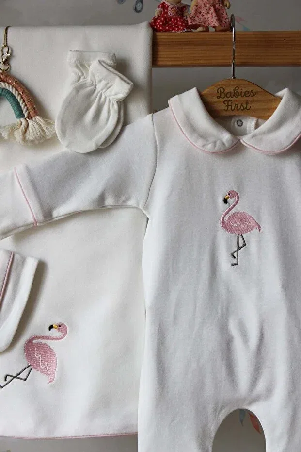Детский комплект с вышивкой Flamingo Embroidery Personalized Babiesfirst, White — фото 3
