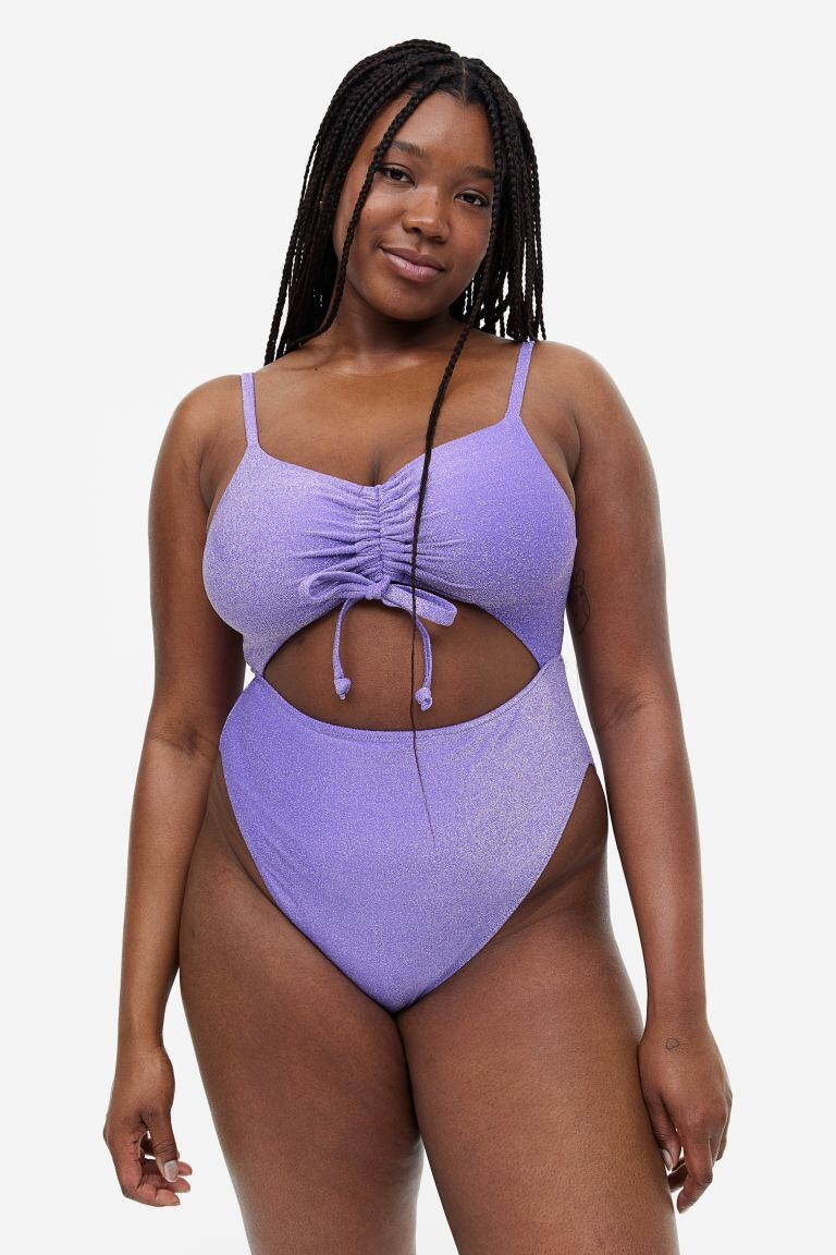 

H&M+ Купальник с завышенной талией и кулиской, фиолетовый/блестящий