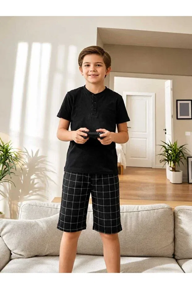 Детская пижама-комплект для мальчиков с коротким рукавом Tarık Homewear, Black