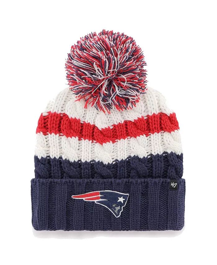 

Женская белая вязаная шапка New England Patriots Ashfield с манжетами и помпоном '47 Brand