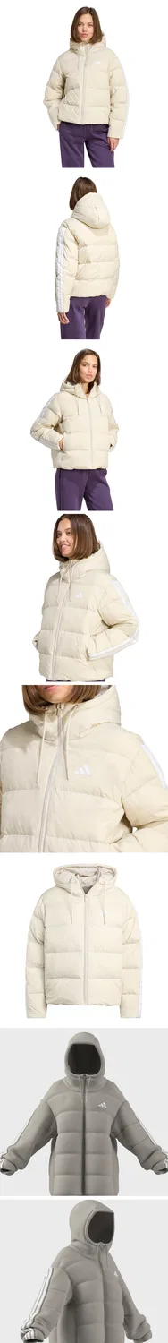 Женская светло-бежевая пуховая куртка с капюшоном Essential Climawarm 3-Stripes Puffer от Adidas — фото 4