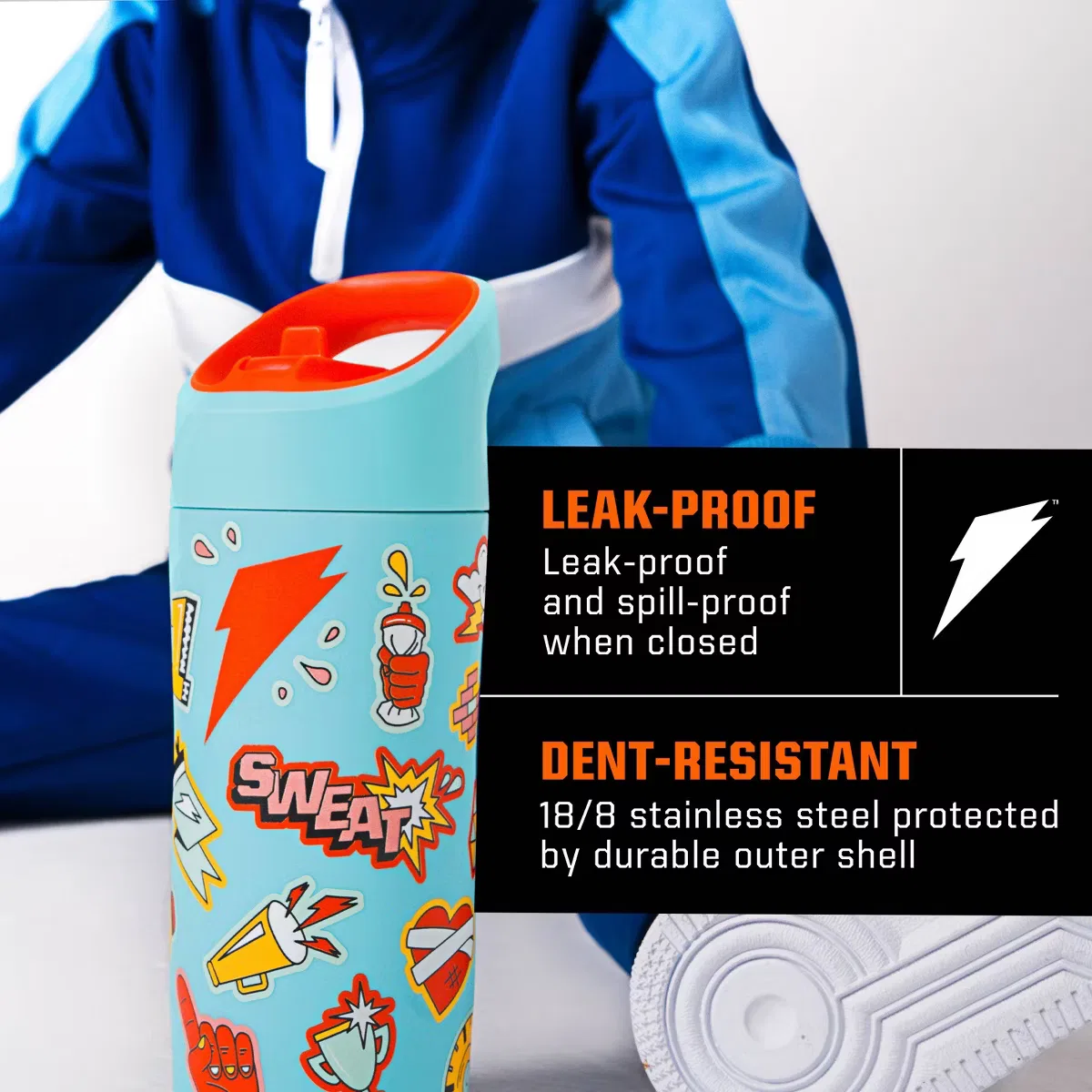Детская бутылка для воды 0,35 л из нержавеющей стали с трубочкой Rookie Gatorade, Light Blue — фото 4