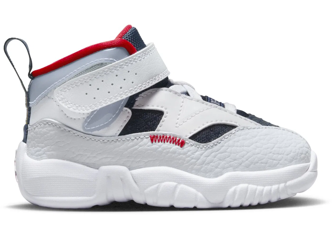 Детские кроссовки Lifestyle Jordan Jumpman Two Trey Olympic (TD) Jordan, White/Midnight Navy-University Red-Pure Platinum-Metallic Gold
