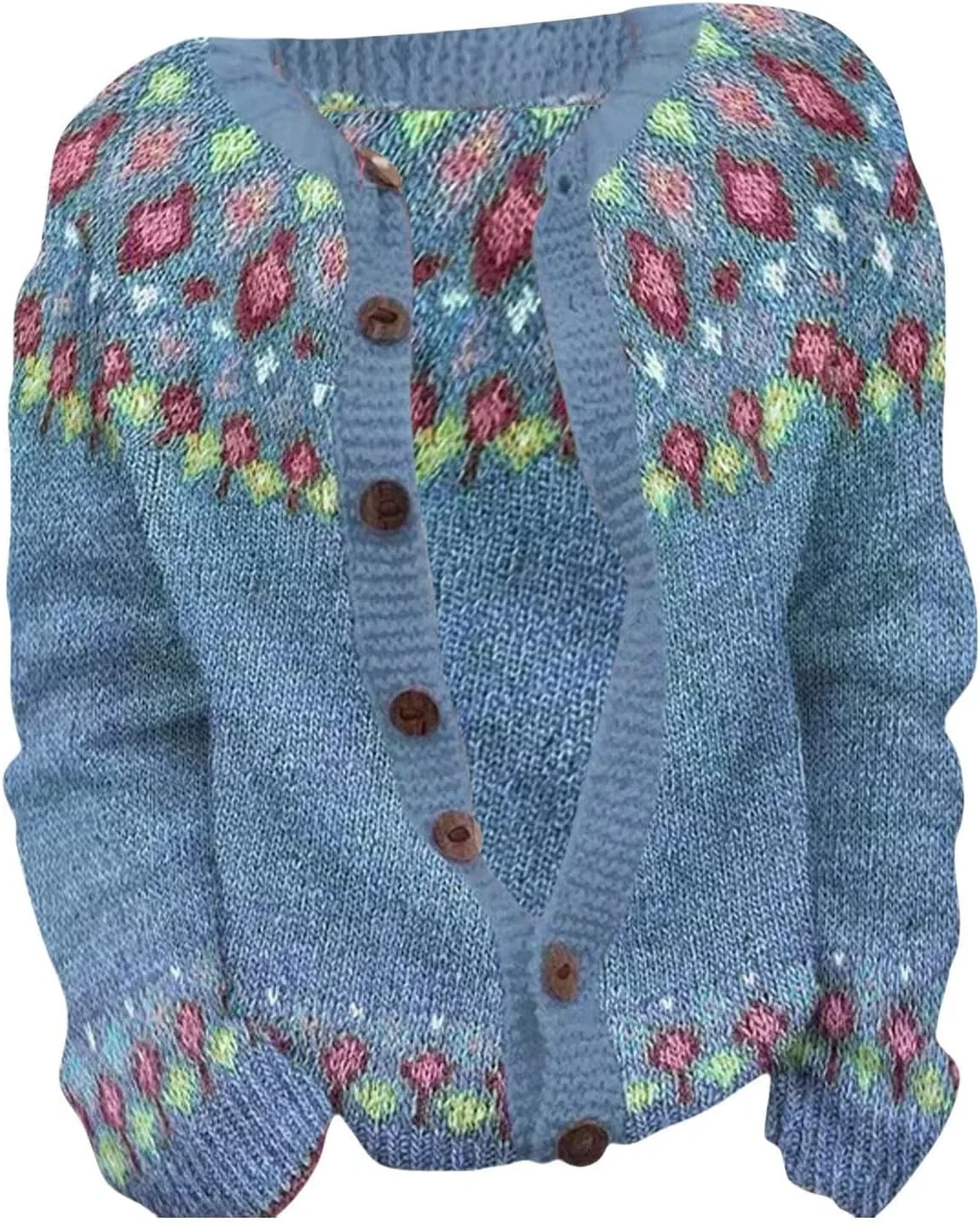 Женский кардиган с принтом Fair Isle, Retro Long Sleeve, светло-синий — фото 3