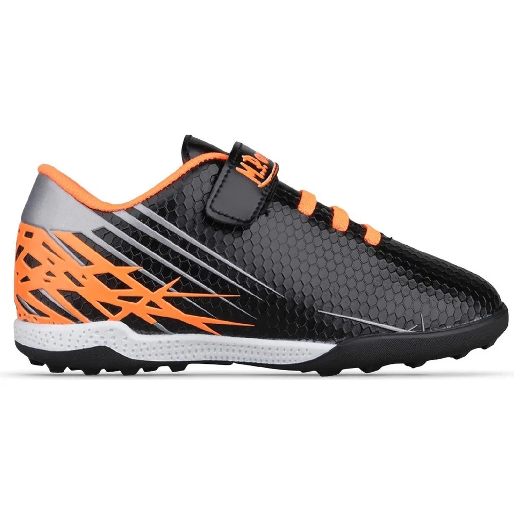 Детские футбольные бутсы для мальчиков с шнуровкой и липучкой Black Orange M.P One