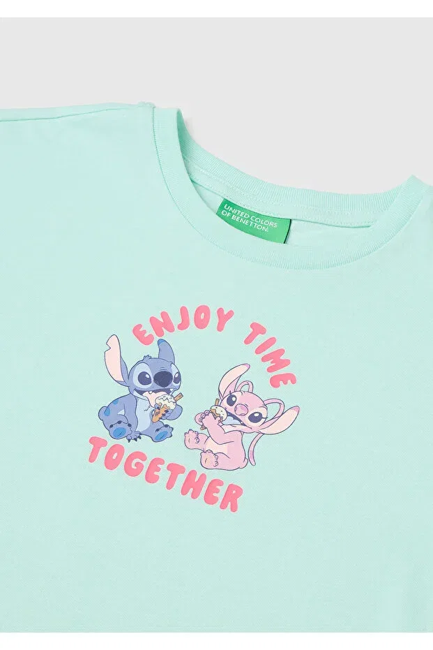Детская футболка для девочек с принтом Lilo & Stitch, United Colors Of Benetton, Water Green — фото 3