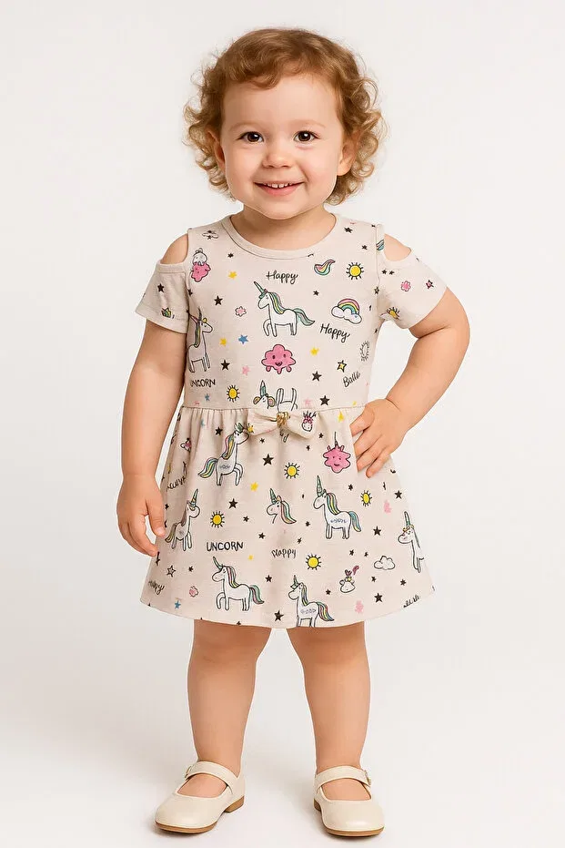 Детское платье для девочек с принтом Unicorn Printed Mika Bebek & Çocuk, Pink