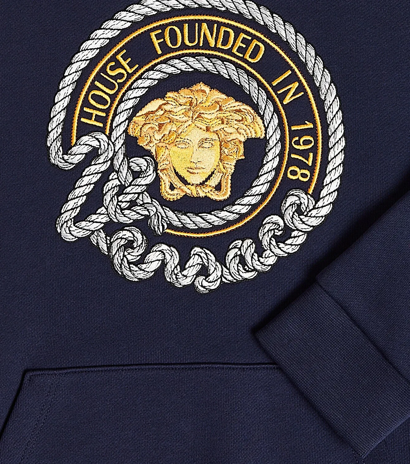 Худи с капюшоном из хлопкового джерси Versace Kids, синий — фото 2