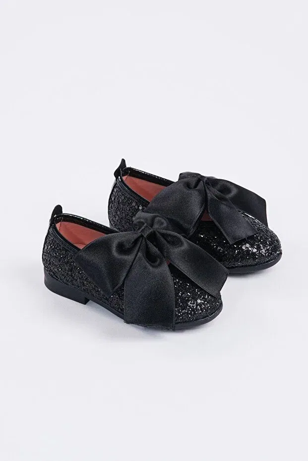 Детские балетки для девочек с каблуком Shuu bow broken glass stone coated girl's shoes Banamio, Black