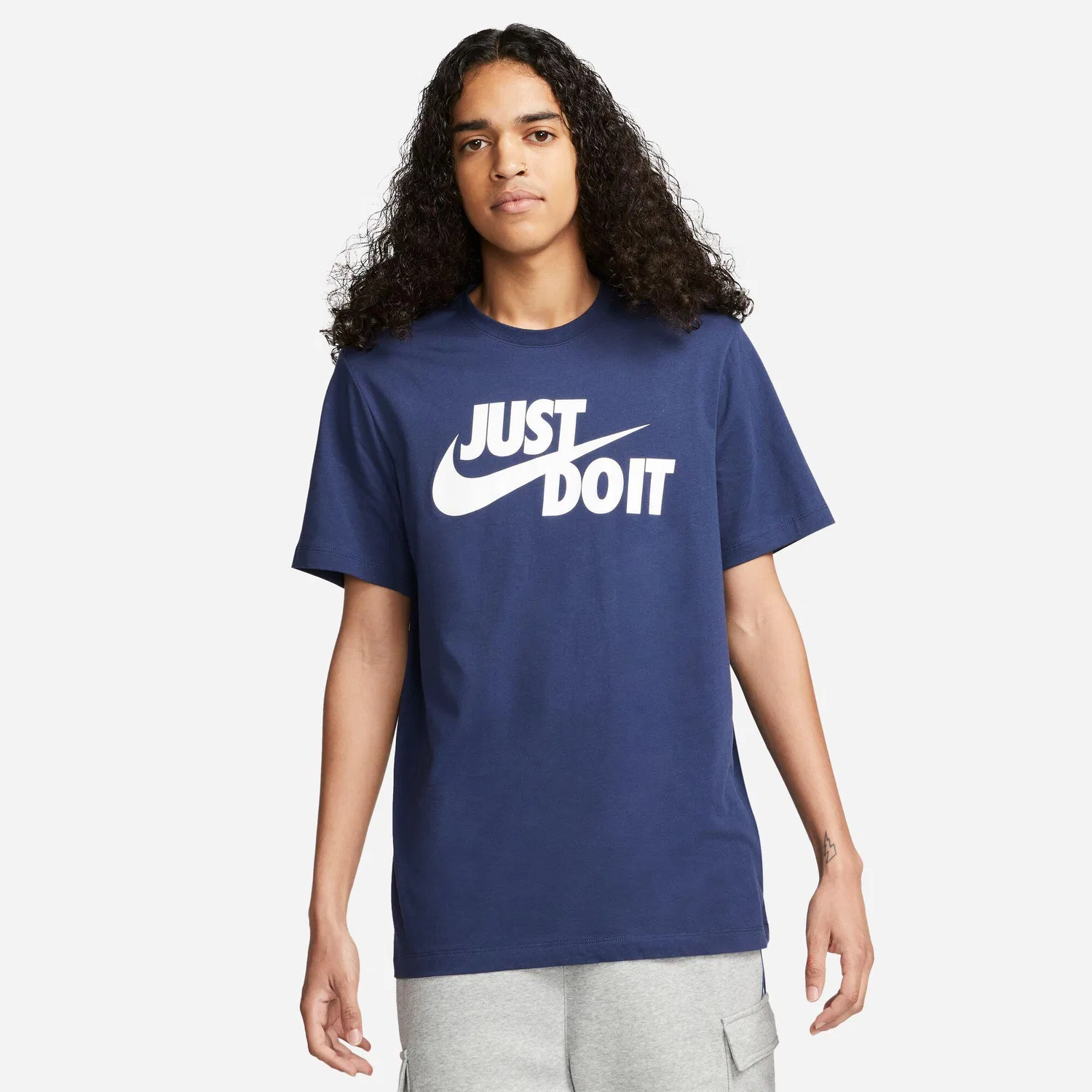 Мужская хлопковая футболка Nike JDI Swoosh, Dunkelblau