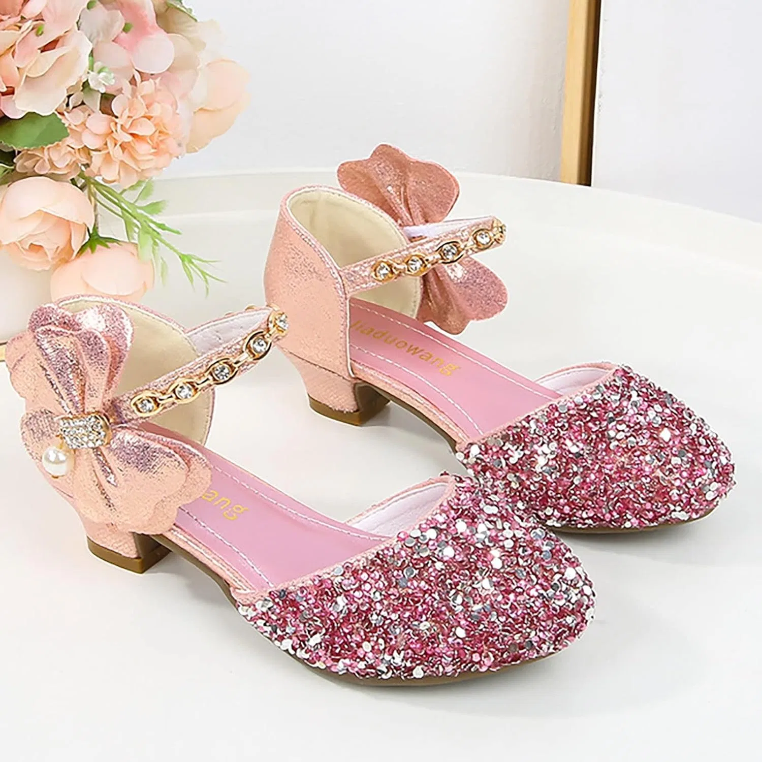 Детские туфли Мэри Джейн с принтом Princess Glitter для девочек, Pink — фото 2