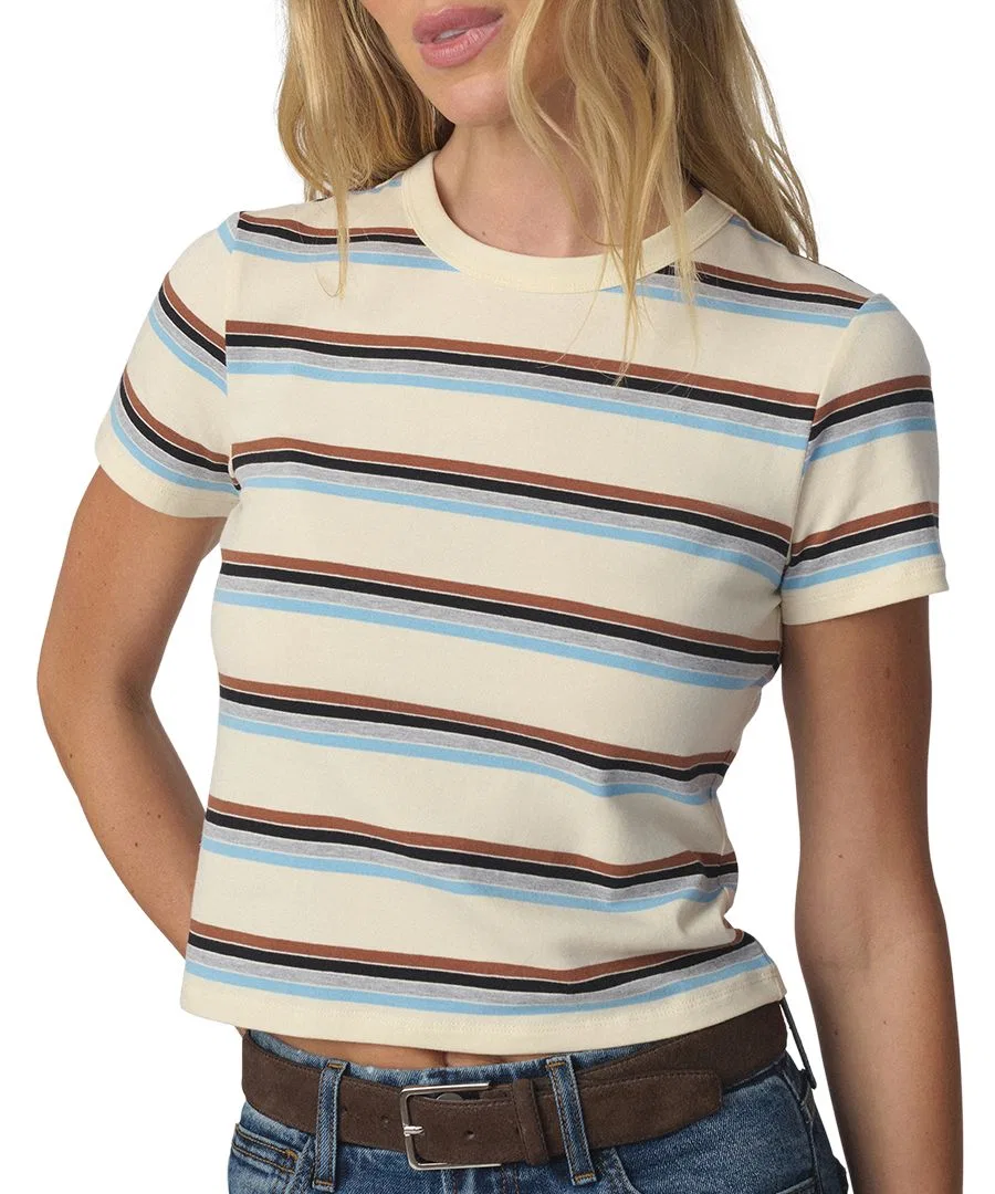 Футболка-кроп с полосатым воротником Joe's Jeans, Ecru Multi Stripe — фото 4