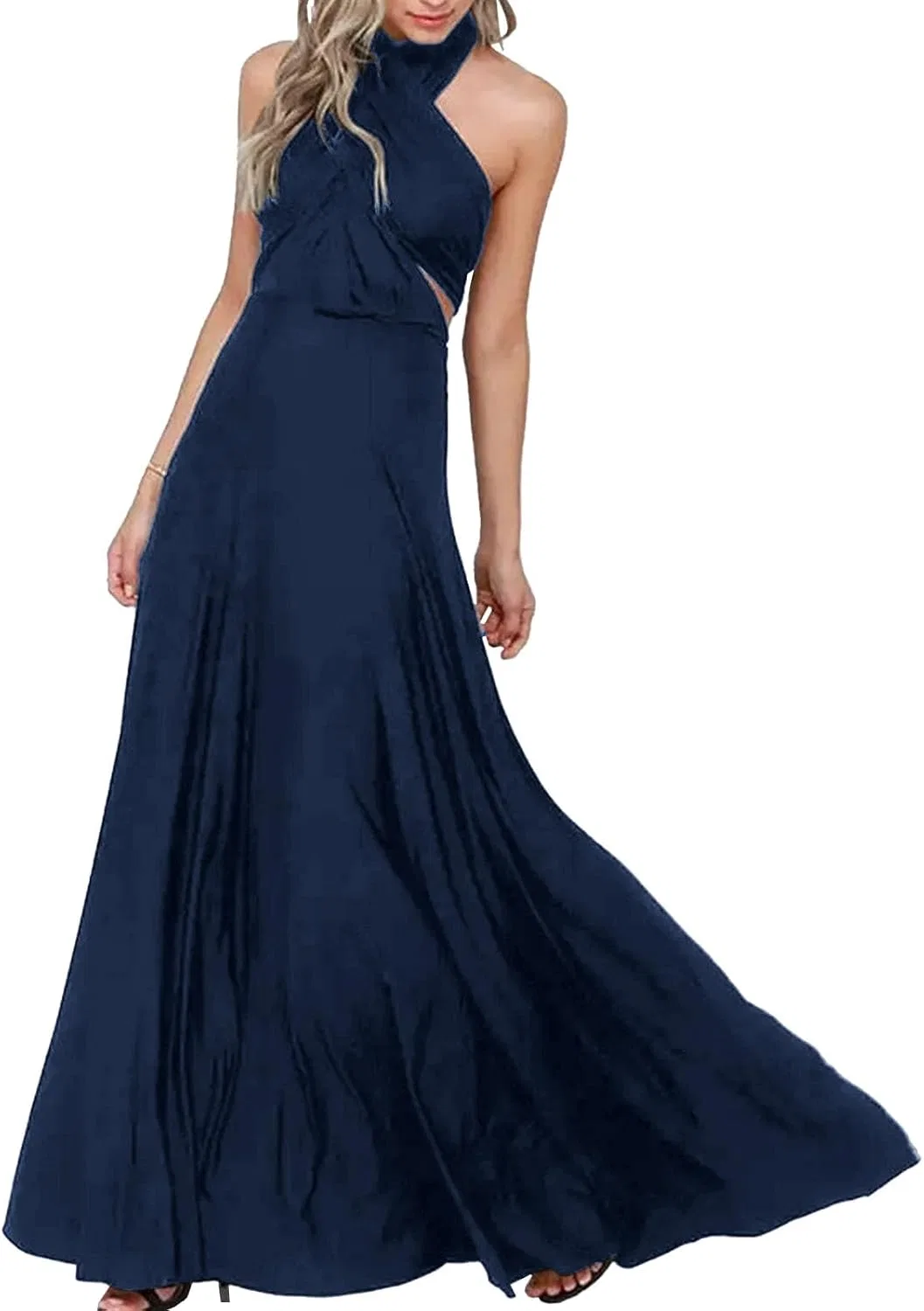 Женское атласное платье-трансформер с запахом, Navy Blue — фото 3