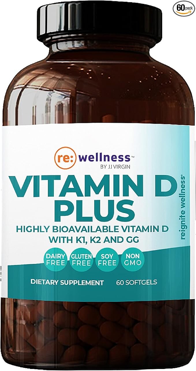 

Reignite Wellness от JJ Virgin Витамин D Plus — соответствующая порция 5000 МЕ, 60 мягких таблеток