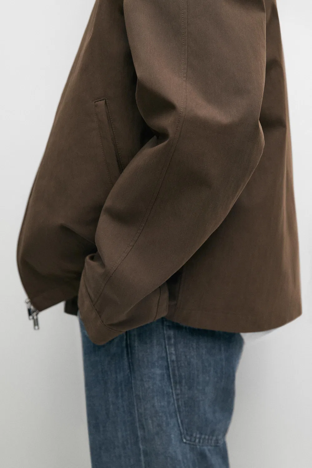 Куртка Massimo Dutti, с высоким воротником из смесовой хлопковой ткани, шоколадного цвета — фото 4