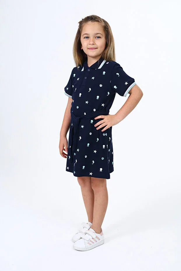 Детское платье для девочек с принтом поло Toontoy, Navy Blue — фото 2