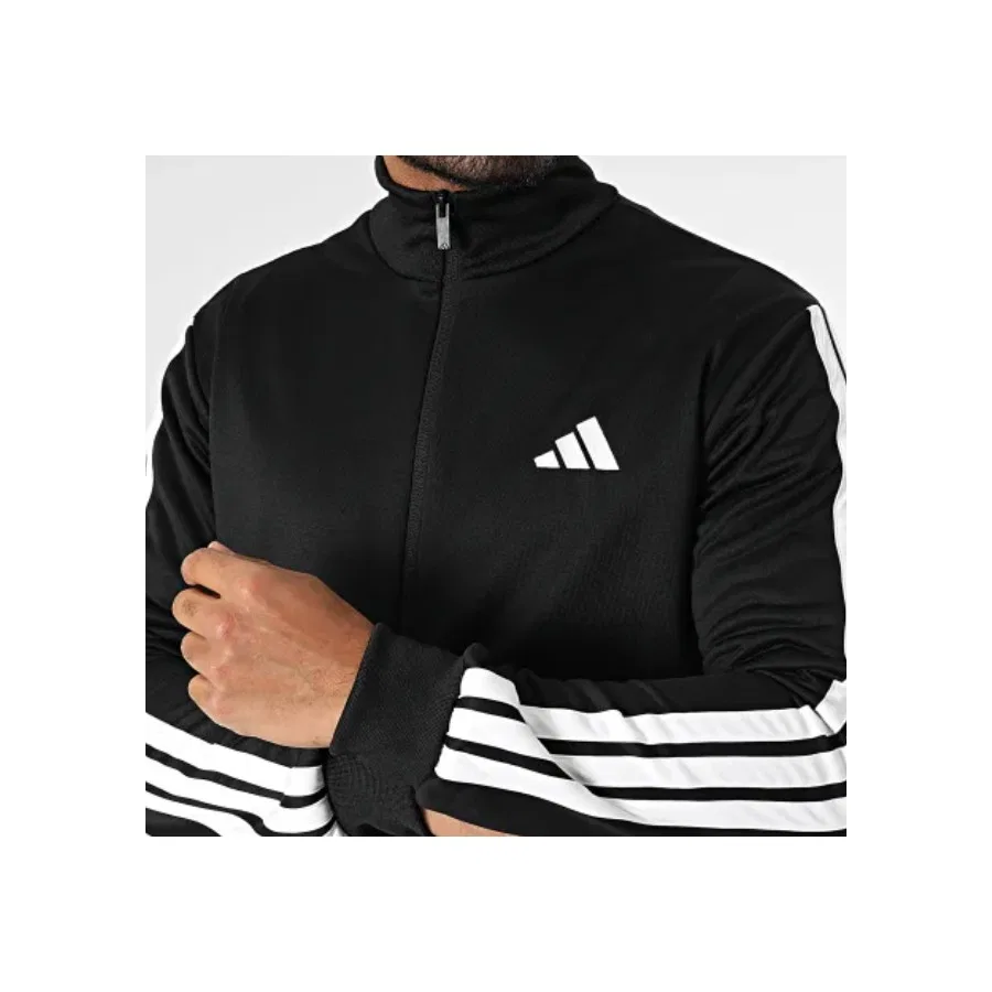 Спортивный костюм с длинным рукавом и брюками adidas Sportswear Basic 3-Stripes French Terry, Черный — фото 2