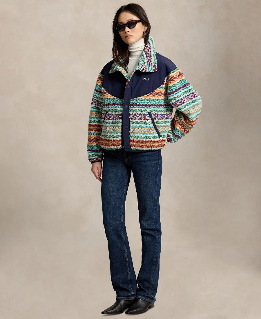 Женская куртка Fair Isle с воротником-стойкой Polo Ralph Lauren, Blue Multi — фото 2
