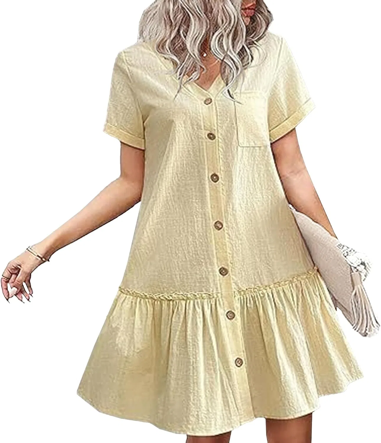 Женское платье с рюшами на подоле Cotton Linen, Beige