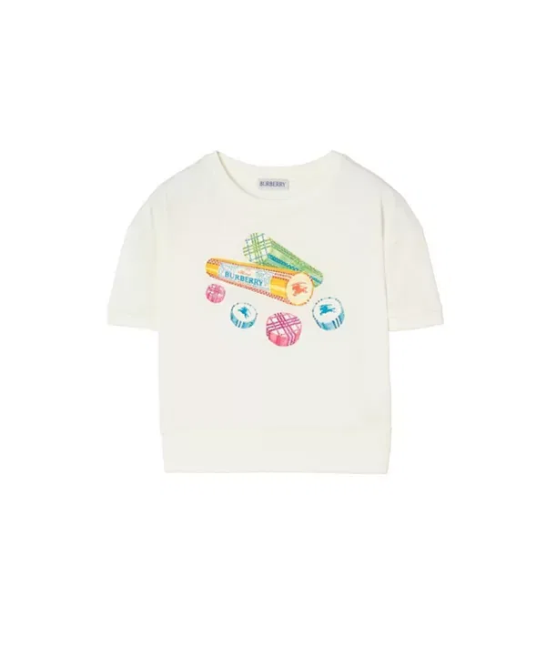 Детская футболка для девочек с принтом Crystal Candy Rock Burberry, Chalk White