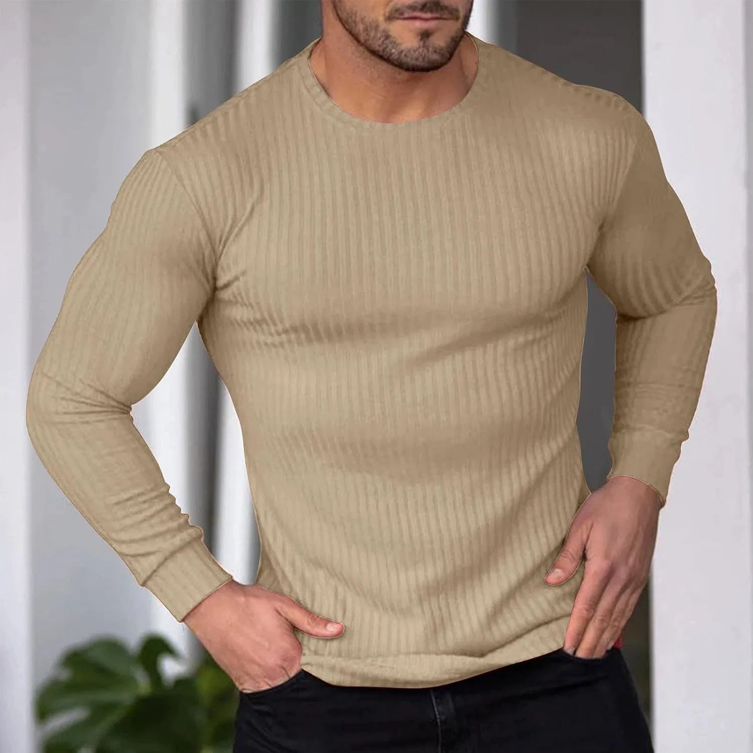 Мужская футболка с длинным рукавом Slim Fit Generic, Khaki — фото 3