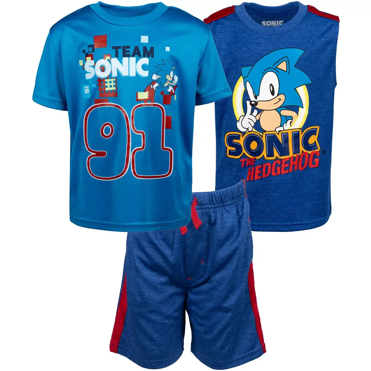 Детский комплект футболки, топа и шорт с принтом Sonic the Hedgehog, Синий