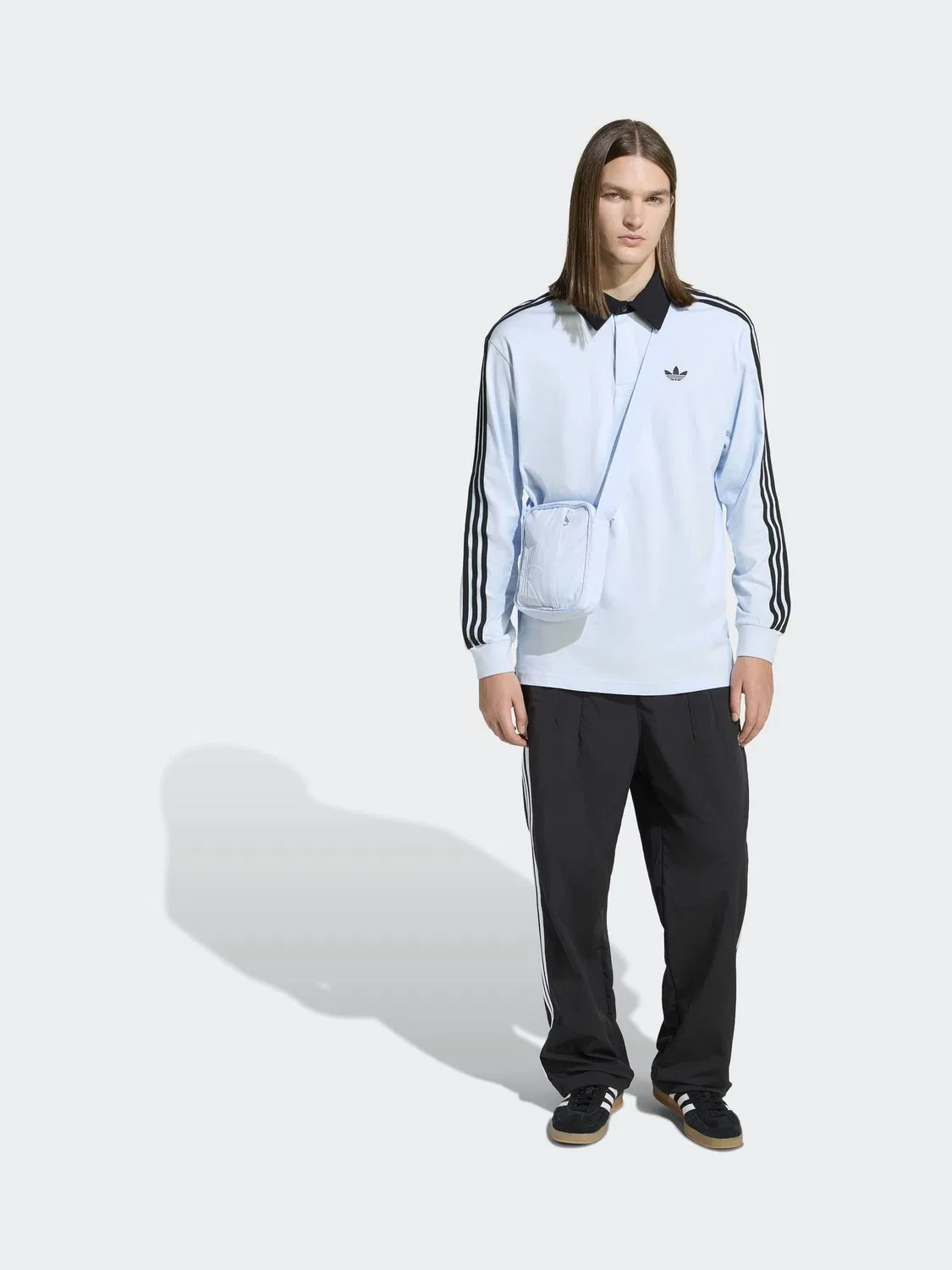 Поло регби, свободный крой, adidas Originals, светло-голубой — фото 3