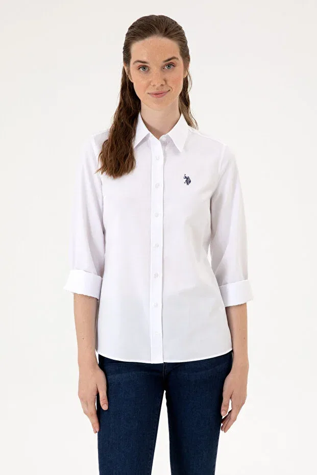 Женская рубашка с длинным рукавом Basics U.S. Polo Assn., White — фото 4