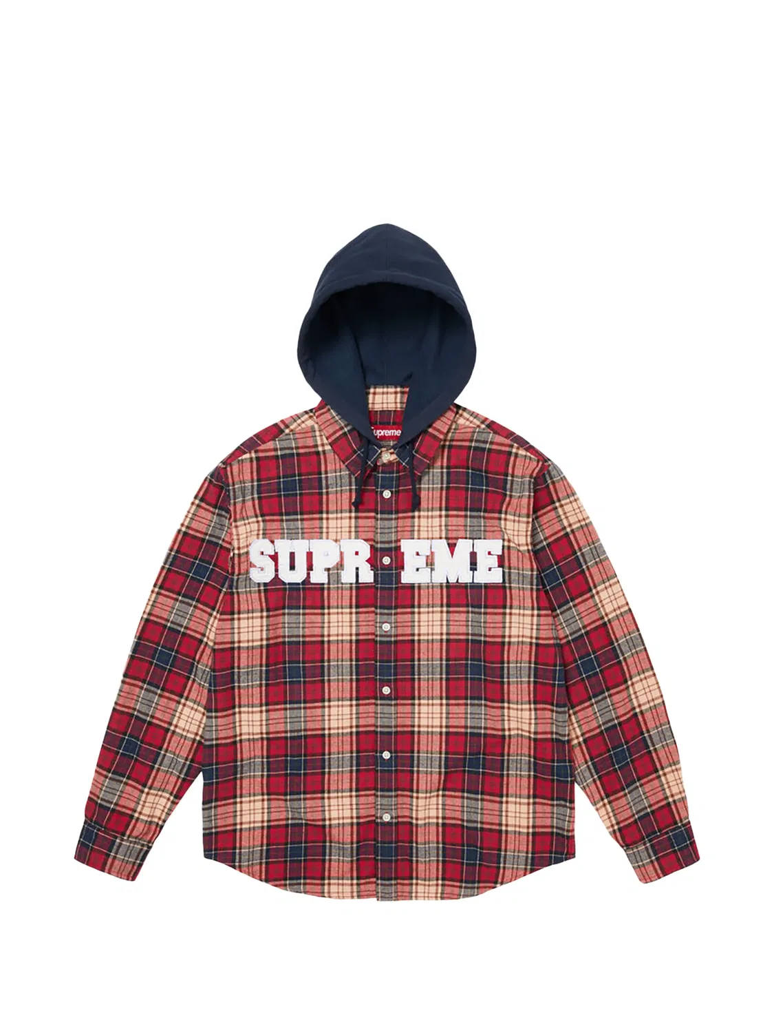 Фланелевая рубашка с капюшоном в клетку Supreme, красный