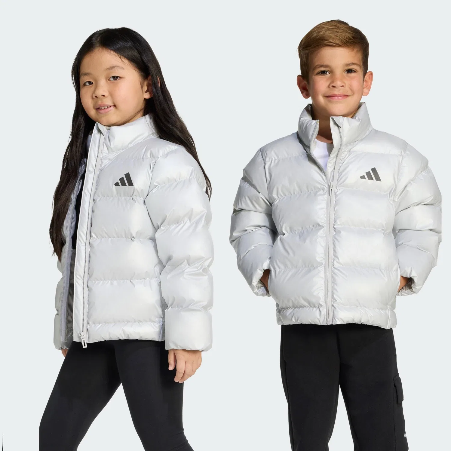 Детская куртка с принтом Kunstdaunen Glam Adidas, Silver Schwarz Weiss