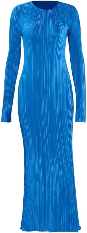 Женское облегающее платье с плиссе Round Neck, Blue