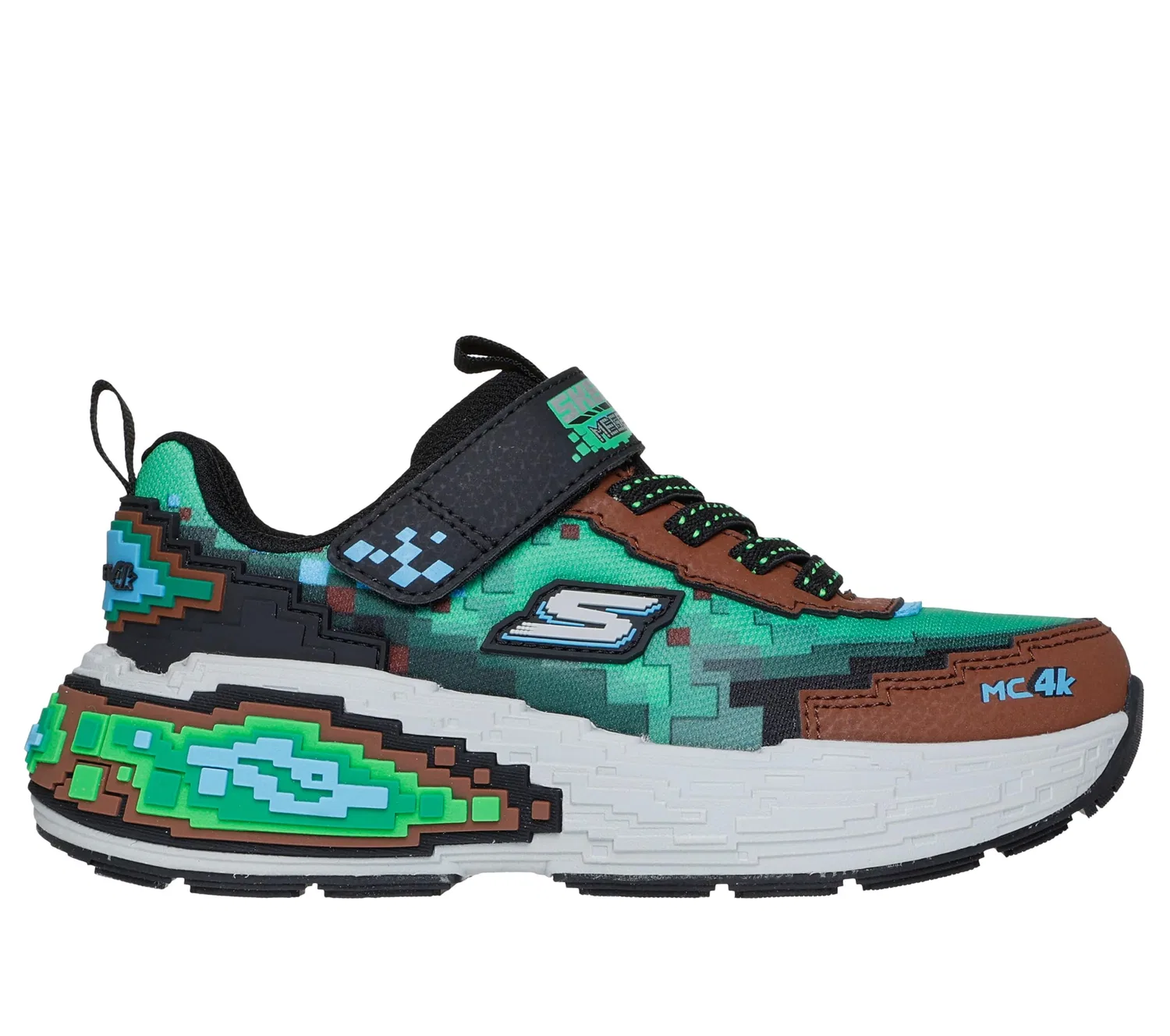 Детские кроссовки для мальчиков с пиксельными деталями Mega-craft 4k Skechers, Brown Synthetic Textile Green Multi Tri — фото 2