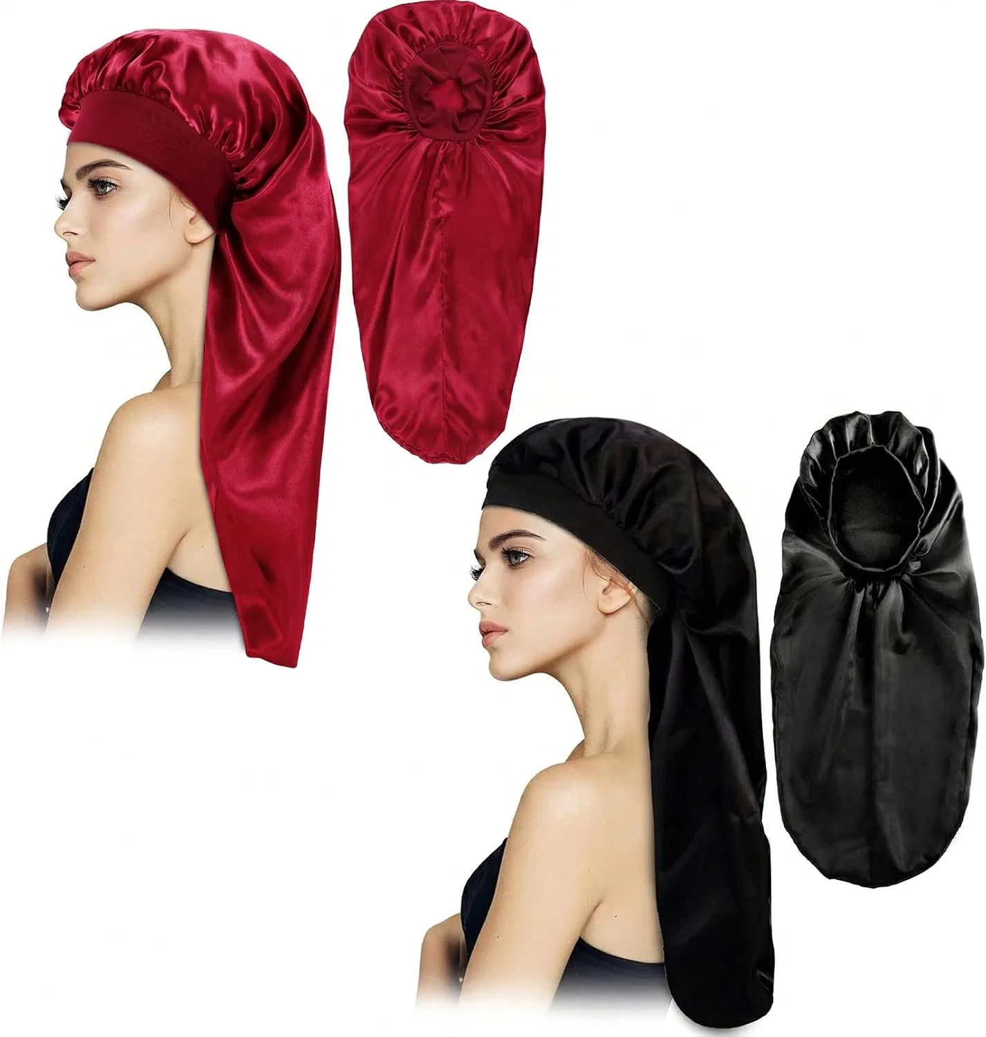 Шапочка для душа Satin Sleep Cap, 2 шт, Black+Pink Gelme Nutri — фото 2