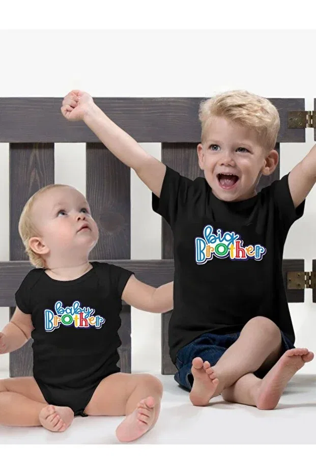 Детская футболка с принтом Brother Brother Brother Combined Tshirt Zibin Venüsdijital, Black