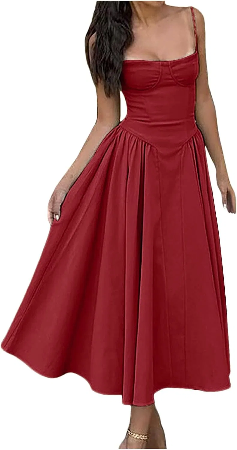 Женское летнее платье-комбинация с цветочным принтом Casual Sun Dresses, Red